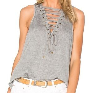 Free People One Teaspoon Dirty Work Tank Top Lace Up Sleeveless Grey Small